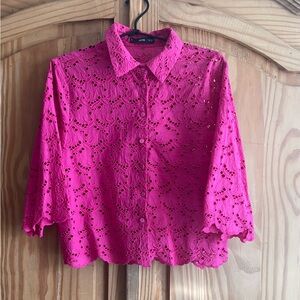 Mango Hot Pink Eyelet Blouse Size 10